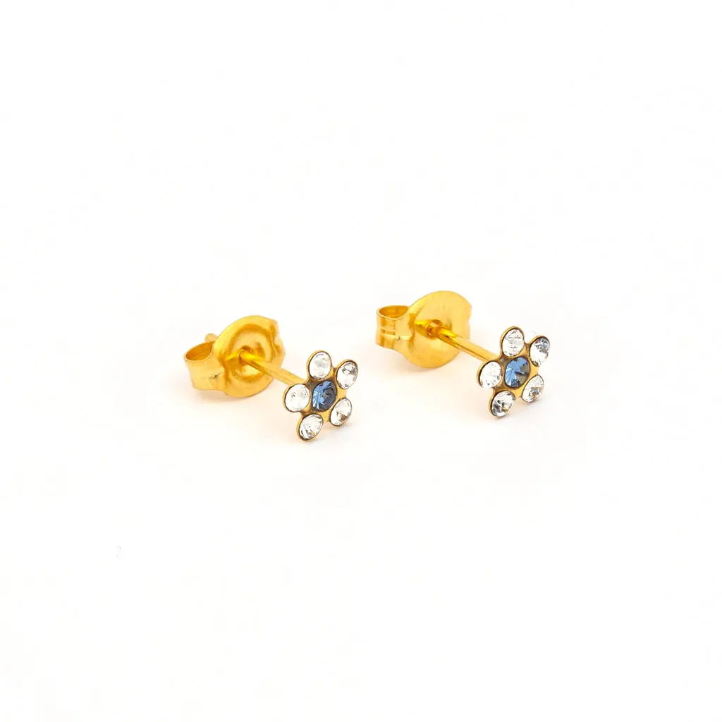 Sensitive Sterilized Daisy Cubic Zirconia Fashion Studs - April Crystal/September Sapphire - Stainless Steel STUDEX
