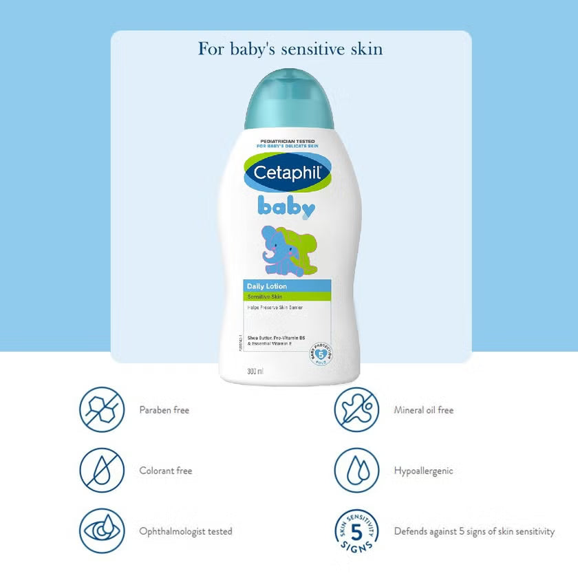 Cetaphil Baby Daily Lotion With Shea Butter, Face & Body Moisturizer For Delicate And Sensitive Skin, Unscented - 300ml Cetaphil