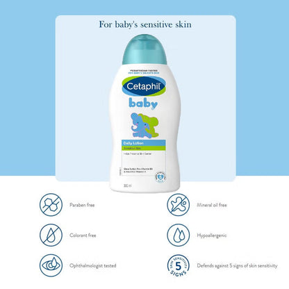 Cetaphil Baby Daily Lotion With Shea Butter, Face & Body Moisturizer For Delicate And Sensitive Skin, Unscented - 300ml Cetaphil