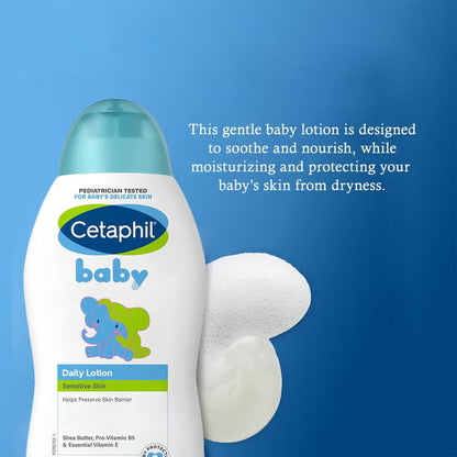 Cetaphil Baby Daily Lotion With Shea Butter, Face & Body Moisturizer For Delicate And Sensitive Skin, Unscented - 300ml Cetaphil