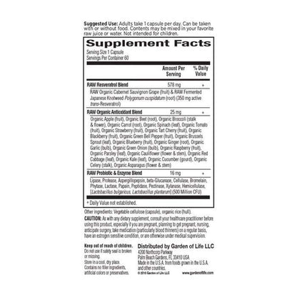 Garden of Life Raw Resveratrol 350mg Raw - 60 Capsules Garden of Life