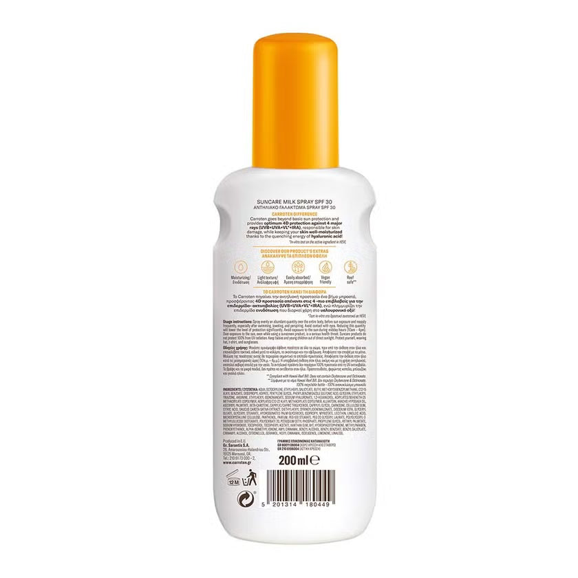Carroten Protect & Tan Suncare SPF30 Tanning Body Milk Spray 200ml Carroten