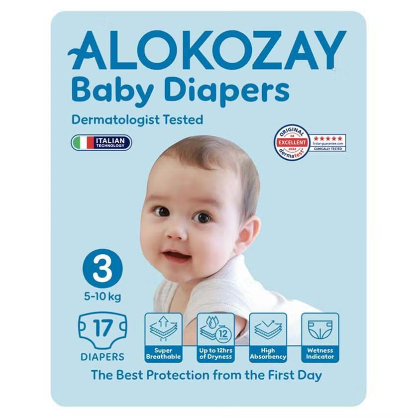 Alokozay Baby Diapers, Size 3, 5-10kg, Pack of 17's Alokozay