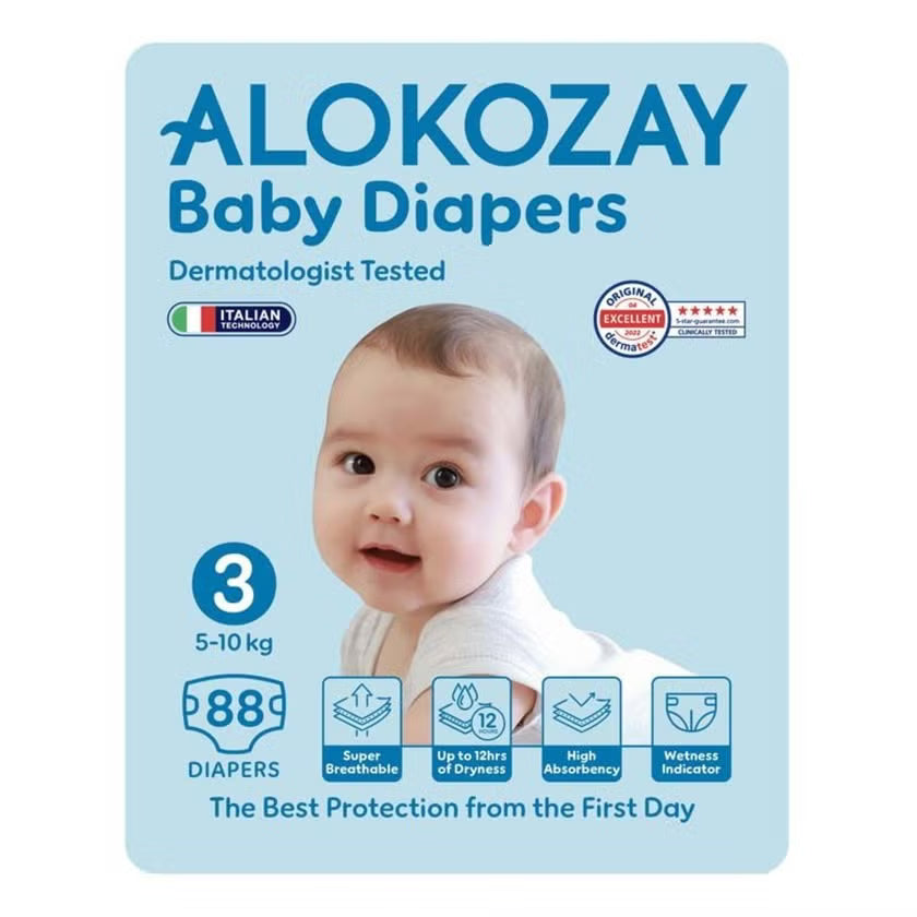 Alokozay Baby Diapers, Size 3, 5-10kg, Pack of 88's Alokozay