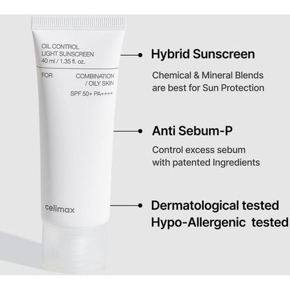 Celimax Oil Control SPF50+ PA++++ Light Sunscreen 40ml Celimax