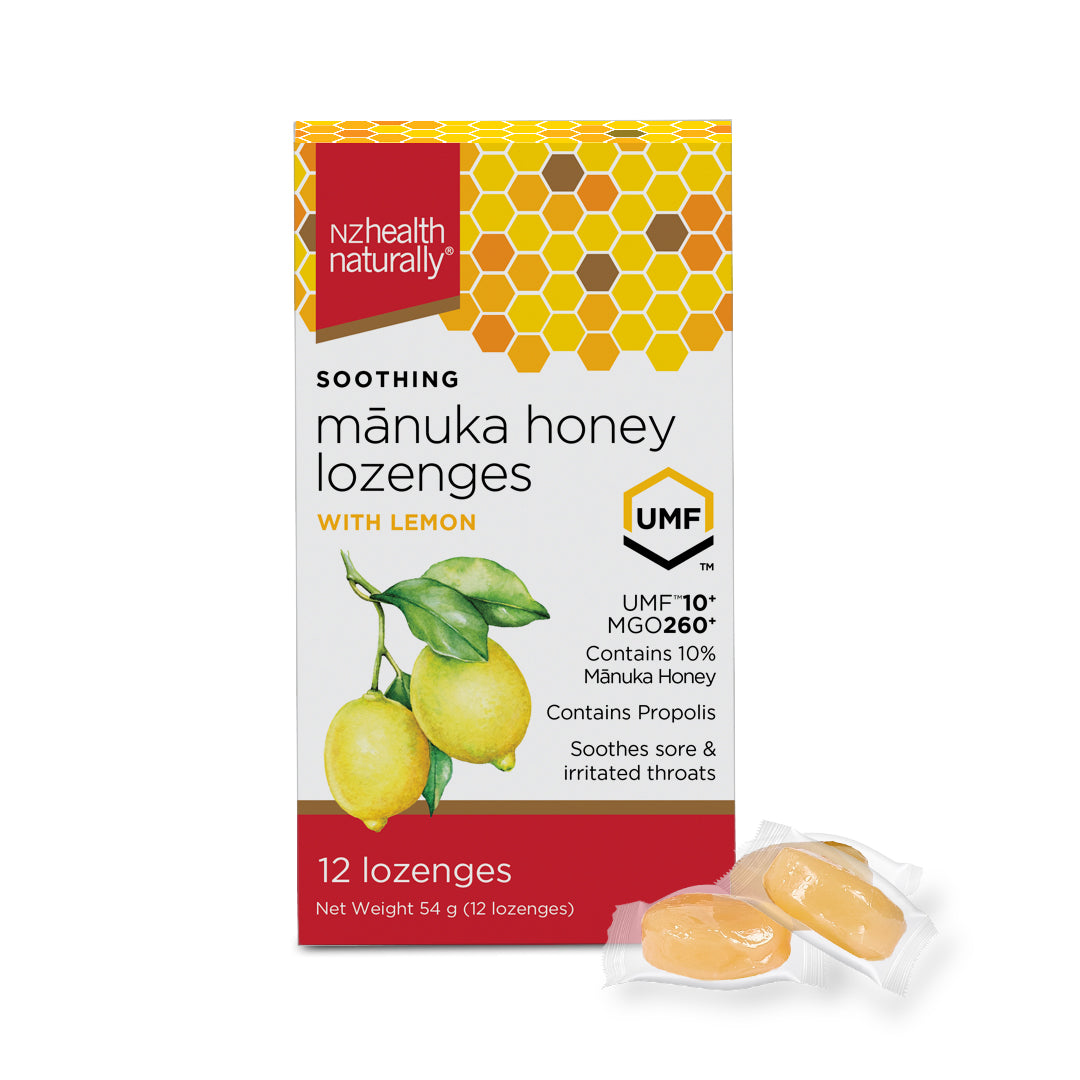 NZ Health UMF 10+ Manuka Honey Lozenges Lemon Soothing Relief with Propolis Menthol & Peppermint Oil - 12s NZ Health