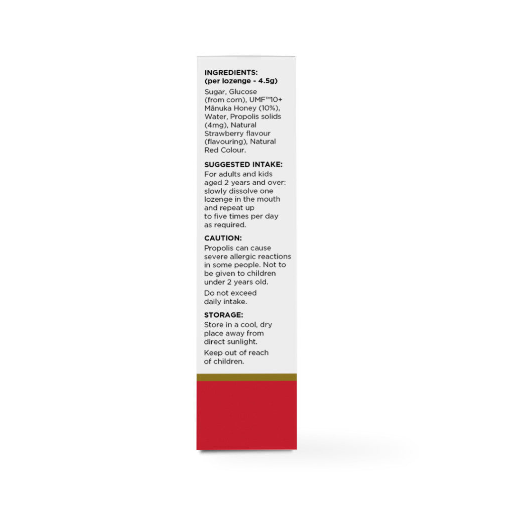 NZ Health UMF 10+ Manuka Honey Kids Lozenges Strawberry - Soothes Sore Throat with Propolis Natural & Safe - 12s NZ Health