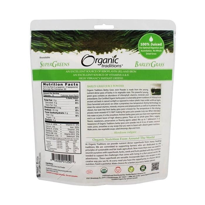 Organic Traditions Barley Grass Juice Powder 150g Organic Traditions