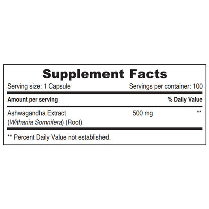 Sunshine Nutrition's Ashwagandha 500 mg Vegetable  Capsules 100's Sunshine Nutrition