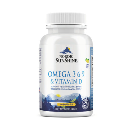 Nordic Sunshine Omega 3-6-9 688mg + Vitamin D3 25mcg, Hormone Support, Lemon Flavor - 100 Softgels Nordic Sunshine