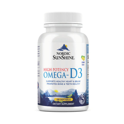 Nordic Sunshine Omega 1280mg with Vitamin D3 25mcg, High Potency EPA+DHA - 100 Softgels Nordic Sunshine