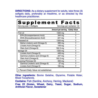 Nordic Sunshine Fish Flax & Borage 3-6-9 with Primrose Oil – 100 Softgels Nordic Sunshine
