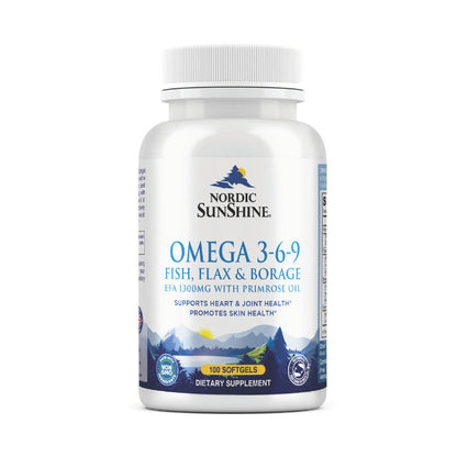 Nordic Sunshine Fish Flax & Borage 3-6-9 with Primrose Oil – 100 Softgels Nordic Sunshine