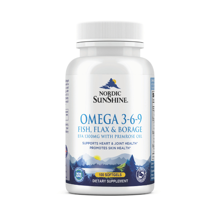 Nordic Sunshine Fish Flax & Borage 3-6-9 with Primrose Oil – 100 Softgels Nordic Sunshine