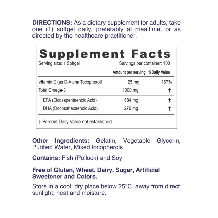 Nordic Sunshine Ultra Concentrated Omega-3 1000mg with Vitamin E, Heart, Brain & Immunity Support – 100 Softgels Nordic Sunshine