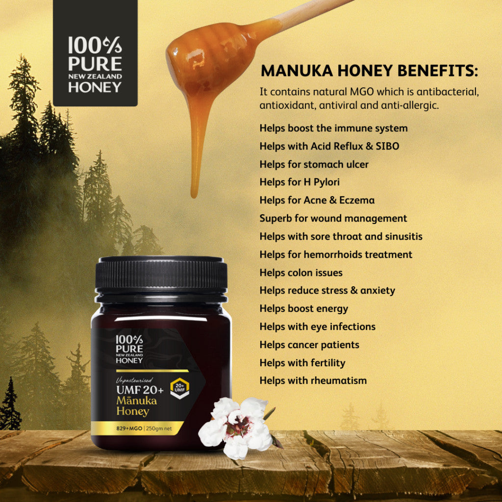 Pure 100% New Zealand Manuka Honey UMF20+ MGO826+ 250g Pure 100%
