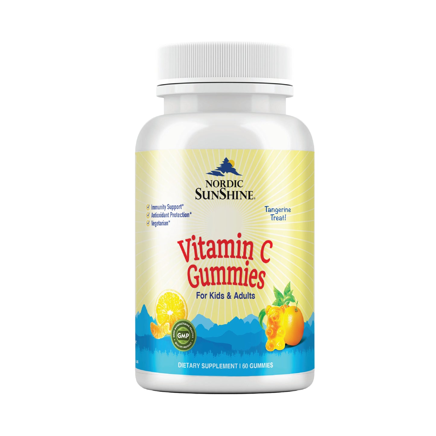 Nordic Sunshine Vitamin C Gummies for Kids & Adults – Immune Support, Antioxidant, Gelatin-Free, Tangerine Flavor – 60’s Nordic Sunshine