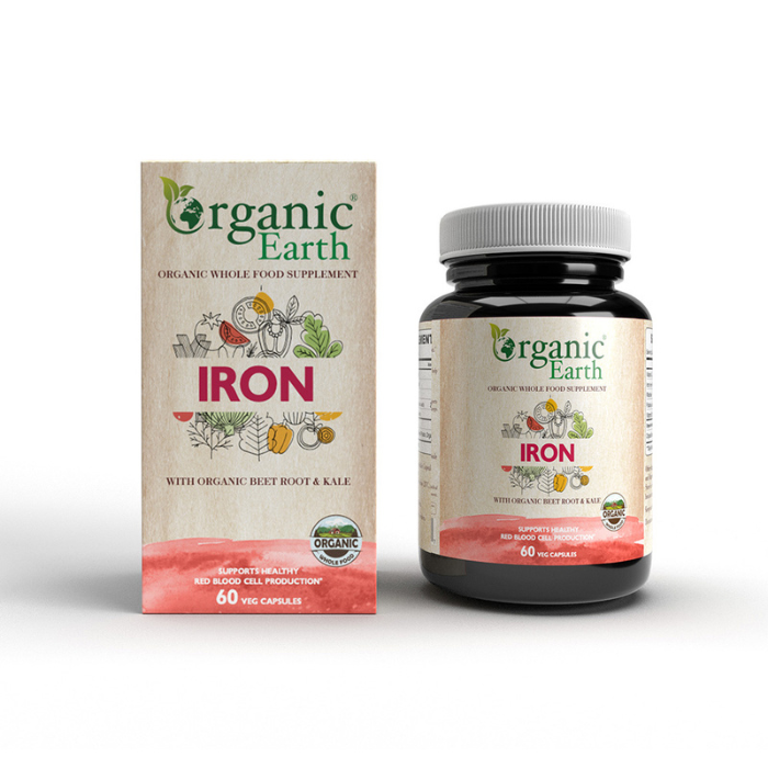 Organic Earth Organic Earth Gentle Iron Supplement with B12, Folate, and Vitamin C for Energy - 60 Capsules - Image 1