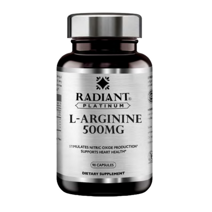 Radiant Platinum L-Arginine 500mg, Nitric Oxide Booster, Heart Health & Muscle Recovery Support - 90 Capsules Radiant Platinum