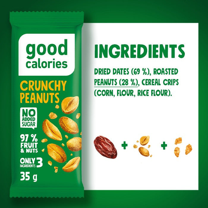 Good Calories Date Bar Crunchy Peanuts 35g With 97% Fruits & Nuts - Pack of 20 pcs Good Calories