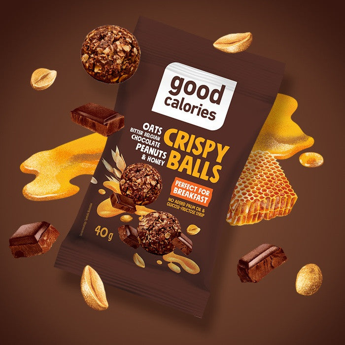 Good Calories Oats Bitter Belgian Chocolate Peanuts & Honey Crispy Balls – 40g Good Calories