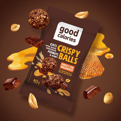 Good Calories Oats Bitter Belgian Chocolate Peanuts & Honey Crispy Balls – 40g Good Calories