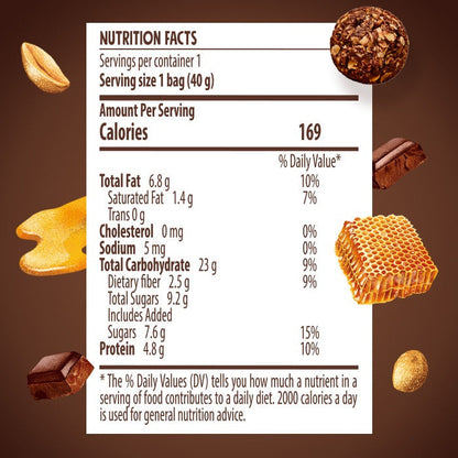 Good Calories Oats Bitter Belgian Chocolate Peanuts & Honey Crispy Balls – 40g Good Calories