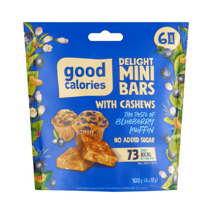 Good Calories Delight Mini Bars Blueberry Muffin with Cashews, Source of Potassium & Magnesium, 73 Kcal Per Bar, No Sugar - 102g Good Calories