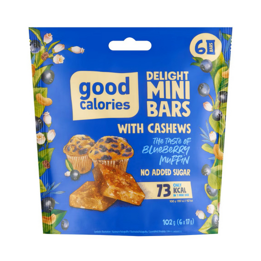 Good Calories Delight Mini Bars Blueberry Muffin with Cashews, Source of Potassium & Magnesium, 73 Kcal Per Bar, No Sugar - 102g Good Calories