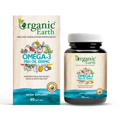Organic Earth Organic Earth Omega-3 Fish Oil 1000mg, EPA & DHA for Heart, Brain and Joint Health - 60 Softgels - Image 1