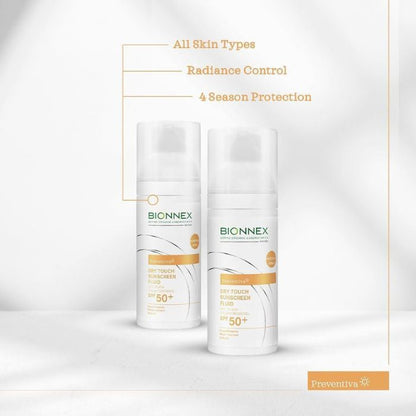 Bionnex Preventiva Sunscreen (SPF 50+) Dry Touch Fluid, Matte Finish, Oil-Free Protection - 50 ml Bionnex