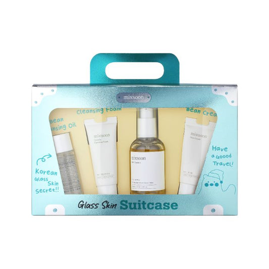 Mixsoon Glass Skin Suitcase – Travel Skincare Set with Bean Cleansing Oil, Centella Foam, Essence and Cream Mixsoon