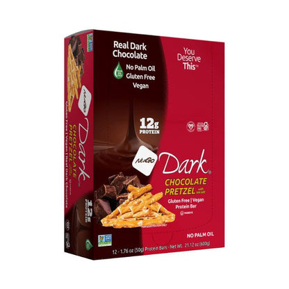 NuGo Dark Chocolate Pretzel Bar 50g, 12g Protein, Gluten Free, No Palm Oil, Pack of 12 pcs NuGo