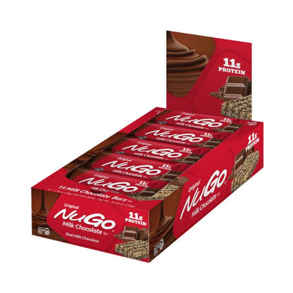 NuGo Original Milk Chocolate Protein Bar 50g, 11g Protein, Gluten Free Snack with Added Vitamins, Pack of 15 pcs NuGo