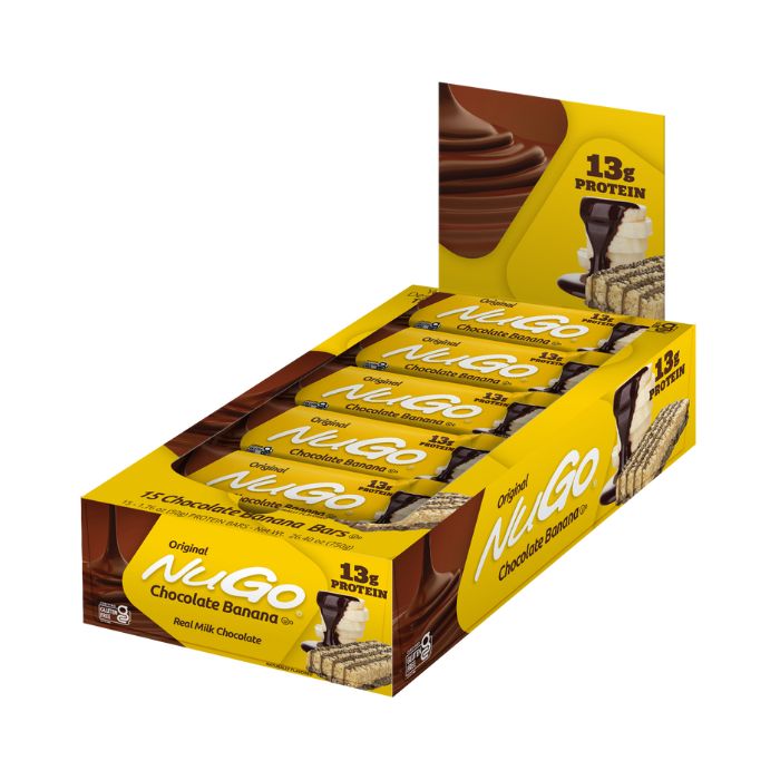 NuGo Original Banana Chocolate Protein Bar 50g, 13g Protein, Gluten Free, Real Milk Chocolate Snack, Pack of 15 pcs NuGo