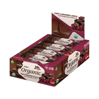 NuGo Organic Dark Chocolate Cherry Protein Bar 50g, Vegan, Gluten Free, 10g Plant Protein, Pack of 12 pcs NuGo