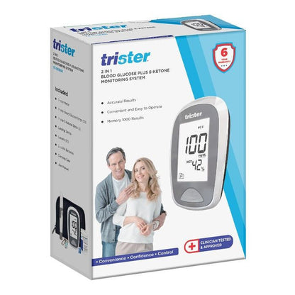 Trister 2 In 1 Blood Glucose + B -Ketone Monitoring System Model-TS 021BGK Trister