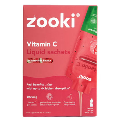 Zooki Liposomal Vitamin C 1000mg Watermelon Flavor Liquid Sachets 15ml, Pack of 14's Zooki