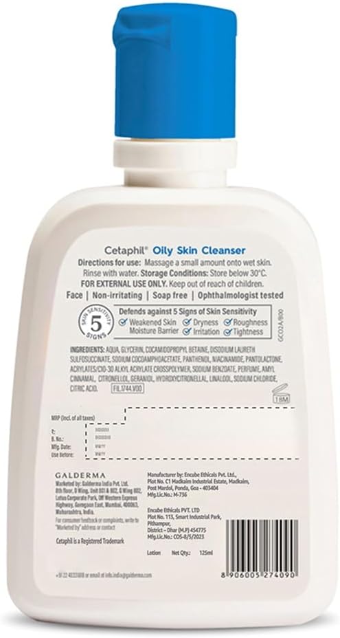 Cetaphil Oily Skin Cleanser Foaming Face & Body Wash With Combination to Oily and Sensitive Skin - 125ml Cetaphil