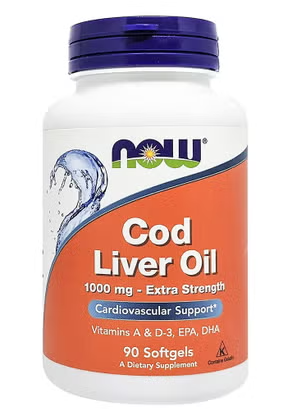 Now Extra Strength 1000mg Cod Liver Oil Softgels, Pack of 90's NOW