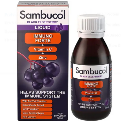 Sambucol Black Elderberry Immuno Forte Syrup With Vitamin C & Zinc 120ml Sambucol