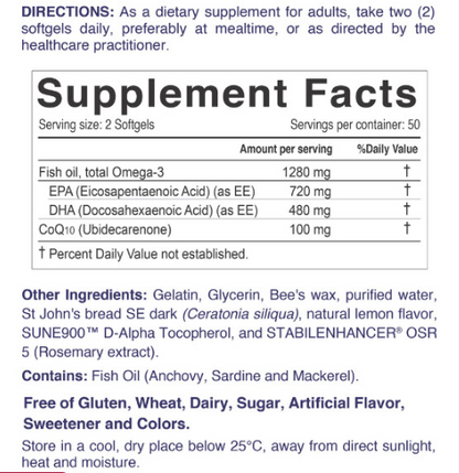 Nordic Sunshine Omega 1280mg + COQ10 100mg – High Potency Softgels for Heart, Brain & Energy Support – 100 Count Nordic Sunshine