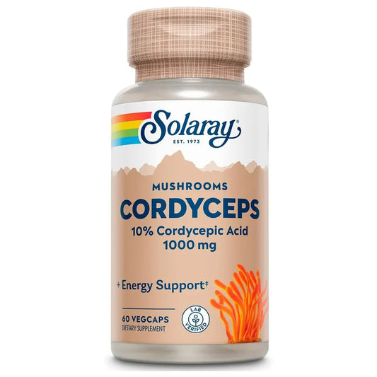 Solaray Mushrooms Cordyceps 10% Cordysepic Acid 1000mg Veg Capsules For Energy Support, Pack of 60's Solaray