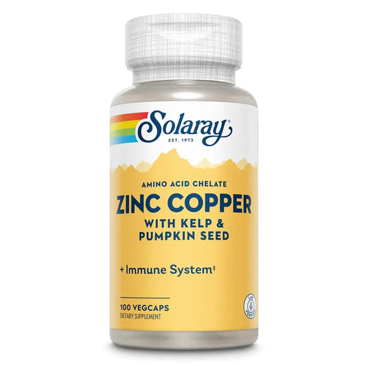 Solaray Amino Acid Chelate Zinc Copper Veg Capsules With Kelp & Pumpkin Seed For Healthy Immune System, Pack of 100's Solaray